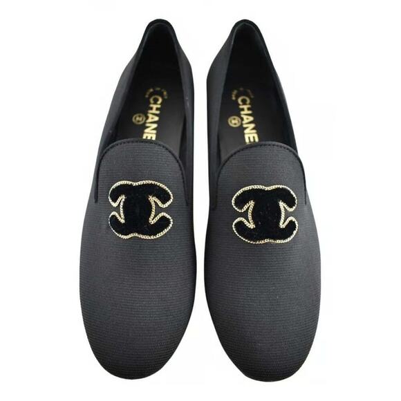 Chanel Black Grosgrain Chain Around CC Logo Mule Moccasin Ballet Loafer Flat 34c - Picture 1 of 12